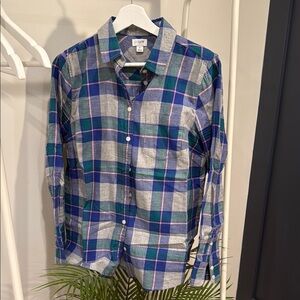 J. Crew Factory Blue and Green Plaid Button Down Shirt
